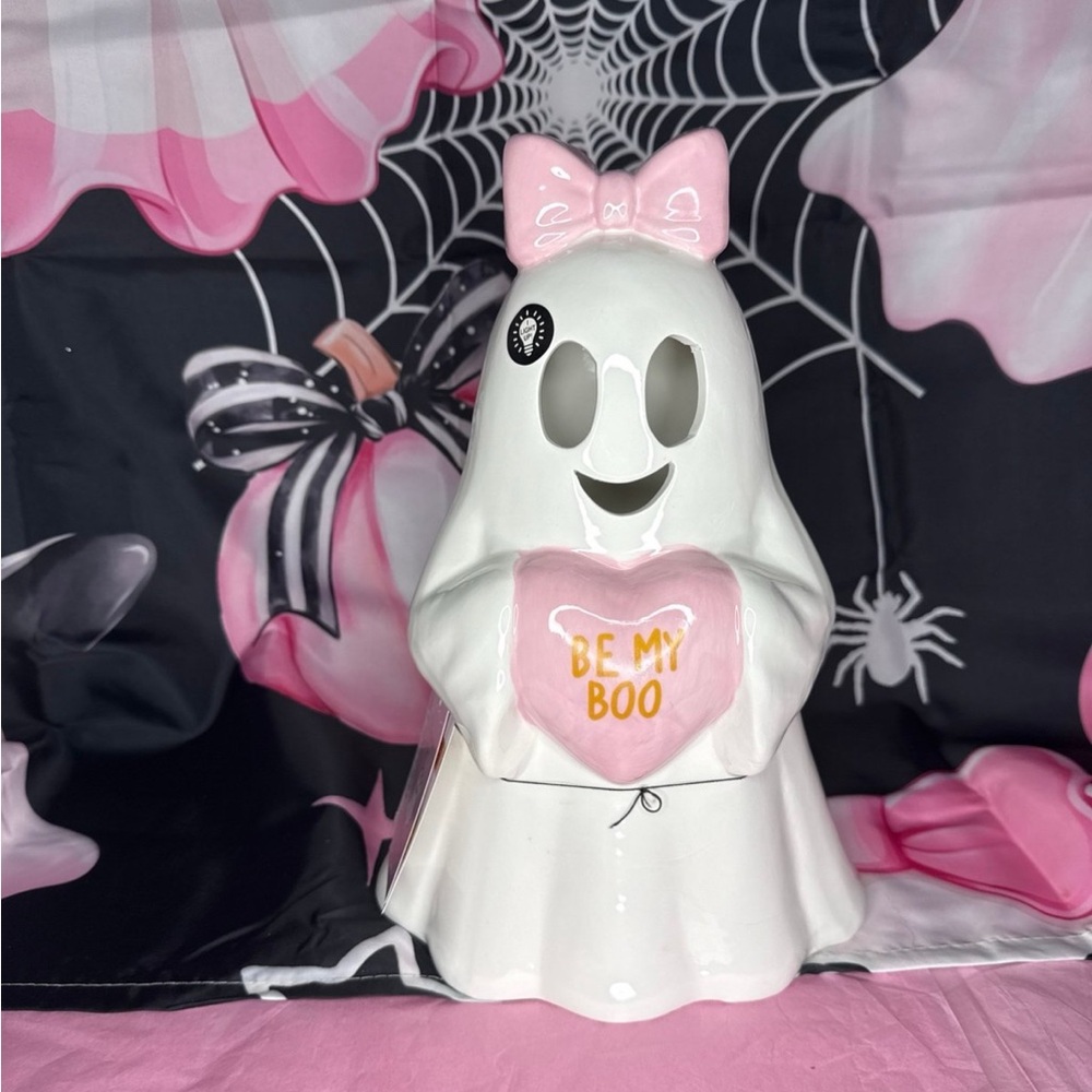 Halloween Light Up Girl Ghost with Pink Bow & Be My Boo Heart